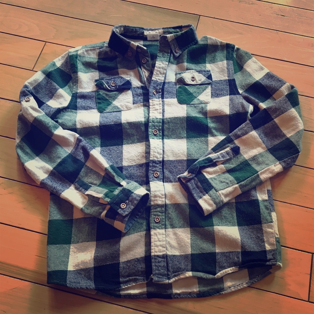 Egg by Susan Lazar plaid flannel shirt 8y GUC